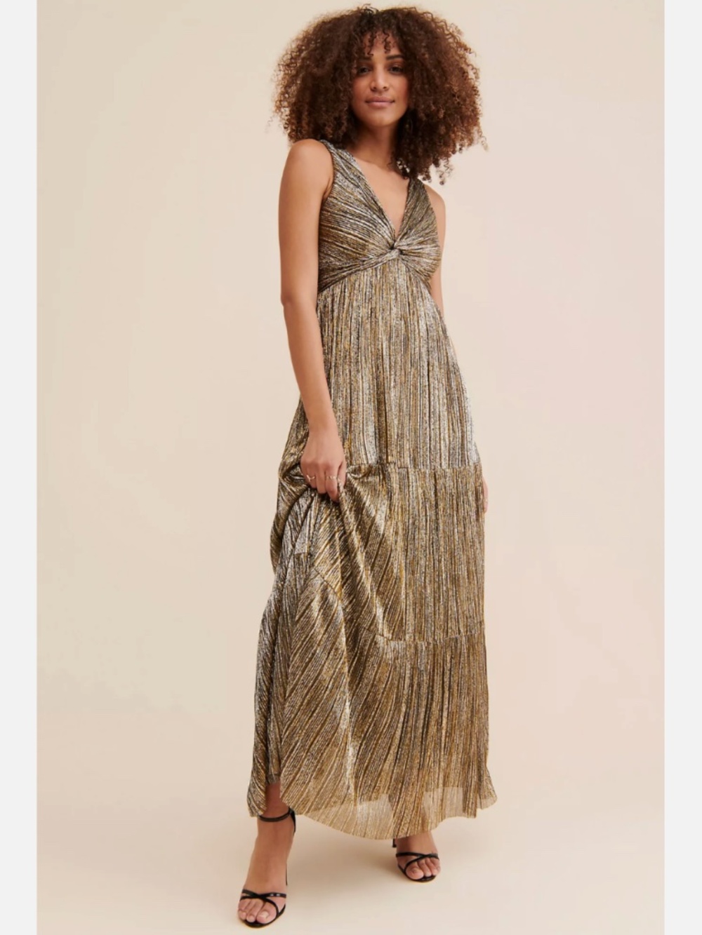 ANTHROPOLOGIE G.P.D. TIE-BACK TIERED MAXI DRESS